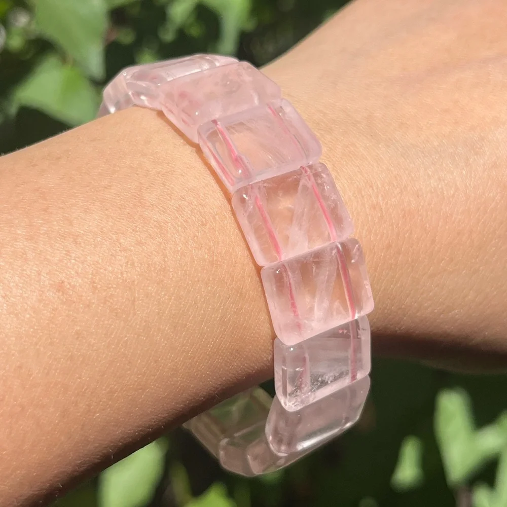 6.75 inches Stretchable high quality translucent‎ rose quartz soft bangle